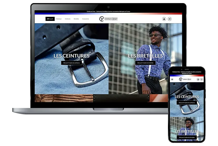 Aperçu du site catalogue B2B de Ceintures Yves sur ordinateur et mobile